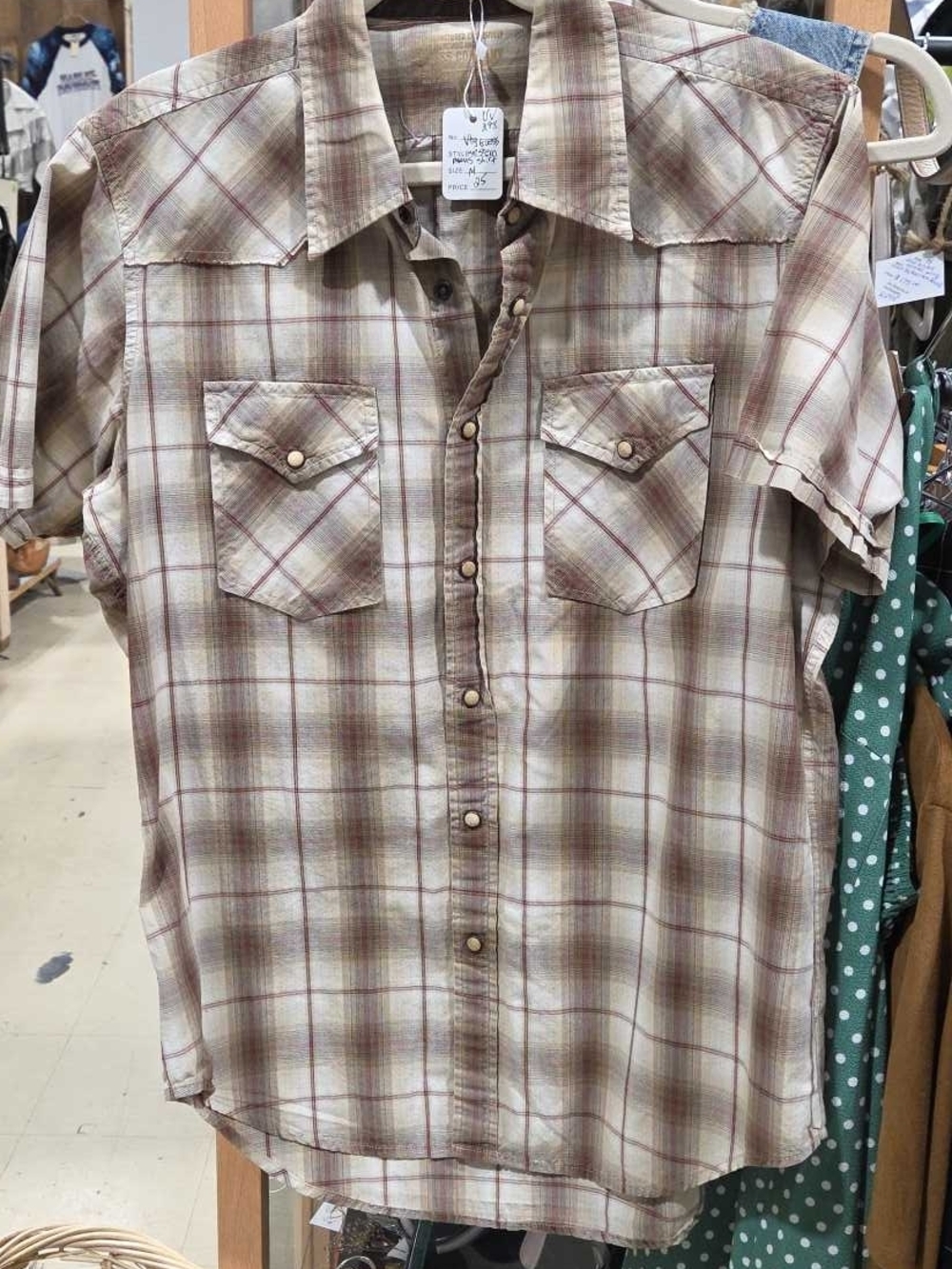 Vintage Rare GUESS Men's Short-Sleeve Plaid Snap Button Western Shirt